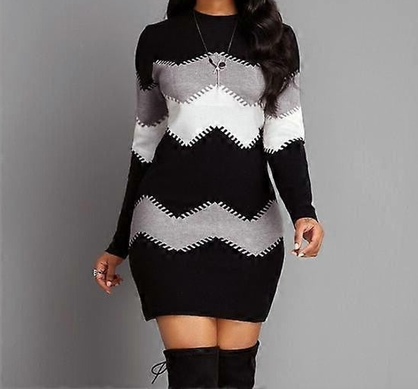 Women's Plus Color Block Long Sleeve Dress