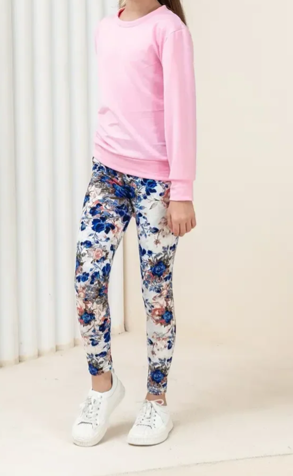 Girls Cute Flower Print Leggings