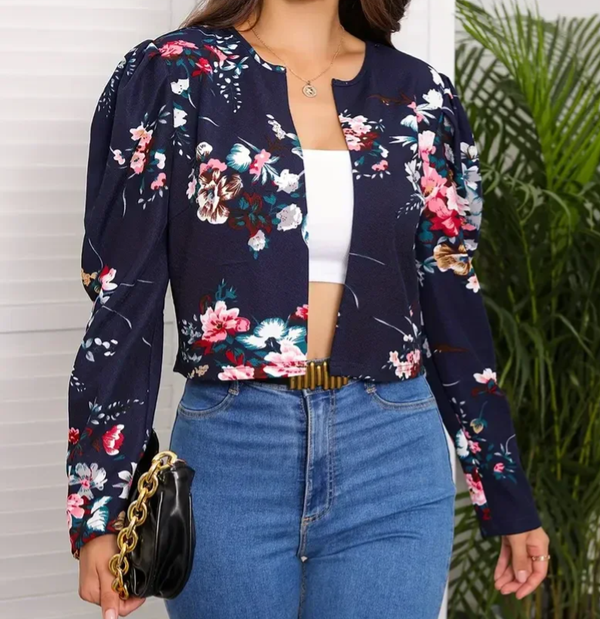 Women's Floral Print Open Front Blazer