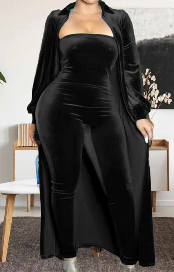 2 pcs Women's Plus Velvet Jumpsuit & Cardigan Set