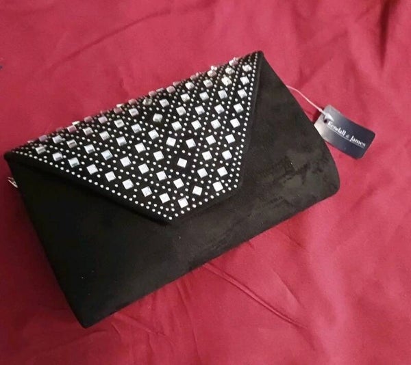 Kendall & James Bling Front Black Formal Velvet Shoulder Bag