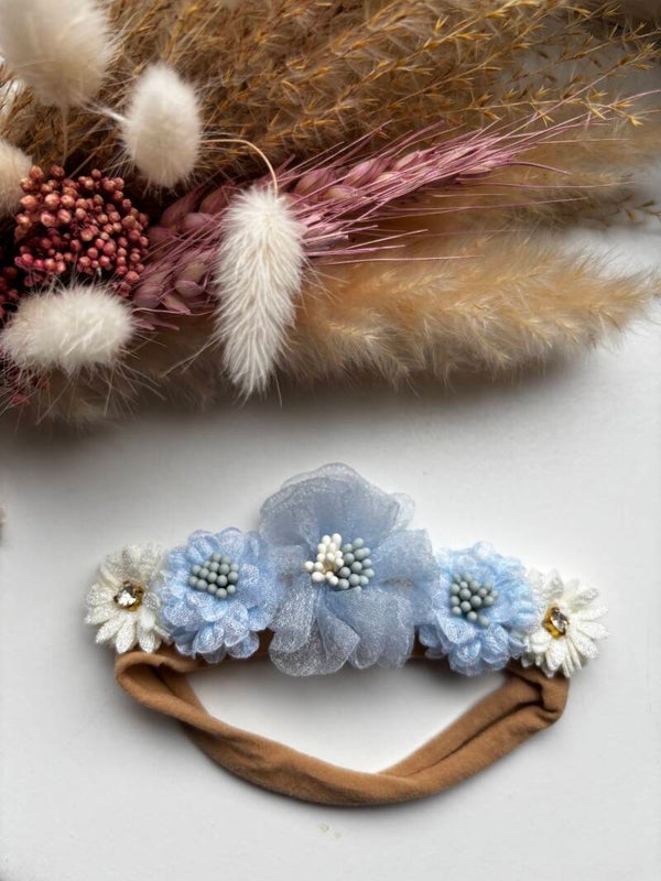 Haarbandje (vanaf newborn) met mooie bloemen🩵🤍