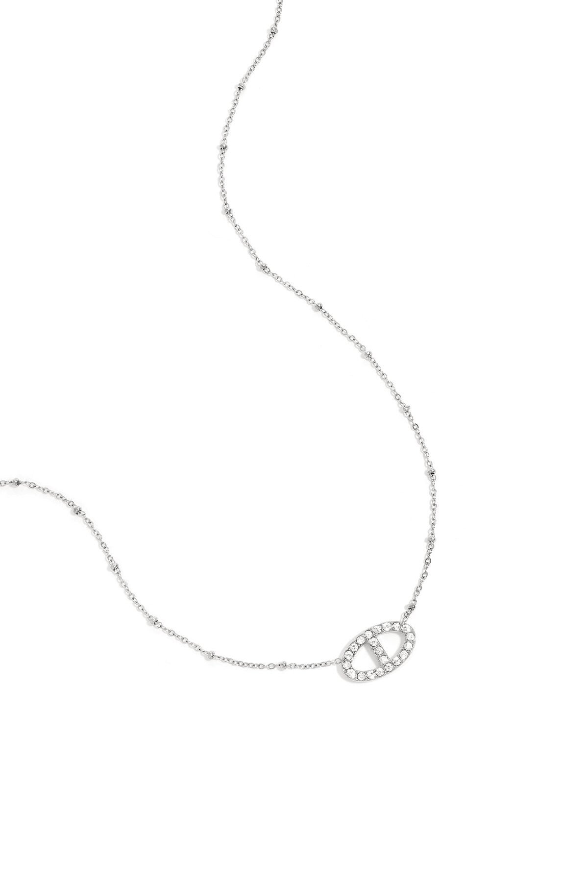 Halsketting met ovale hanger zilver