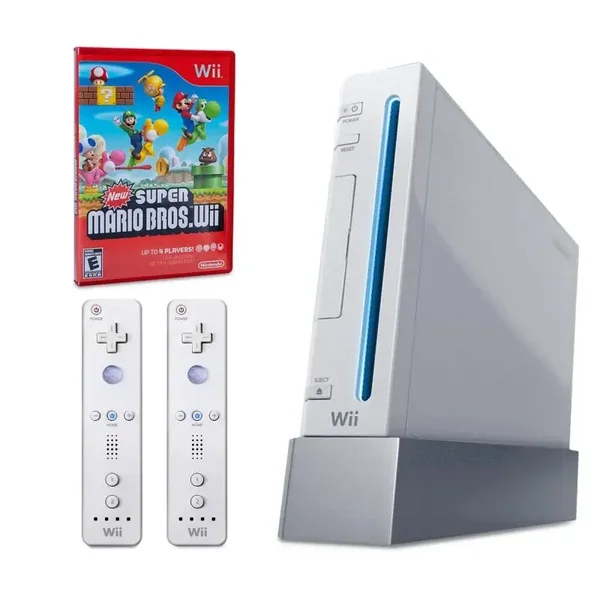 Nintendo Wii Bundel – Inclusief New Super Mario Bros. Wii & 2 Officiële Nintendo Wiimote Controllers