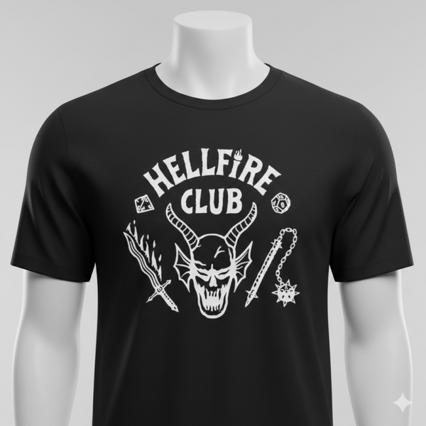 Hellfire Club T-Shirt - Fantasy Gaming Unisex Tee - Graphic Demon Horns Shirt, Retro Nerd Core Gag Gift, Polycotton Vinyl, S-XL