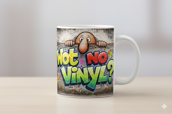 Wot No Vinyl?" Retro Graffiti Kilroy Ceramic Mug