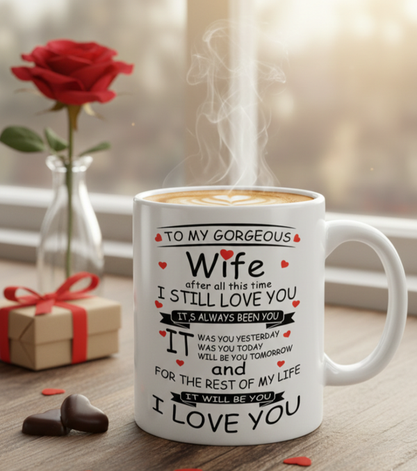 To My Gorgeous Wife" Romantic Poetry Mug – 11oz Ceramic Anniversary & Valentine’s Day Gift