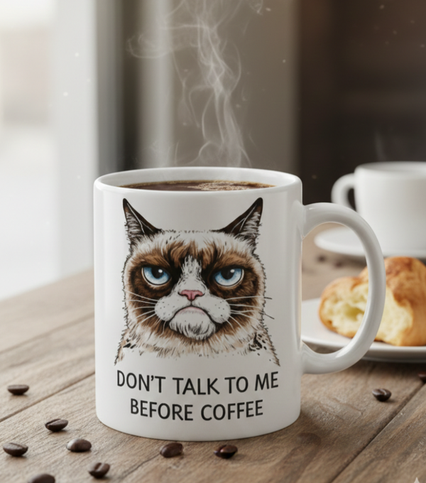 Grumpy Cat "Don't Talk To Me Before Coffee" 11oz Ceramic Mug – Sassy Morning Coffee Cup