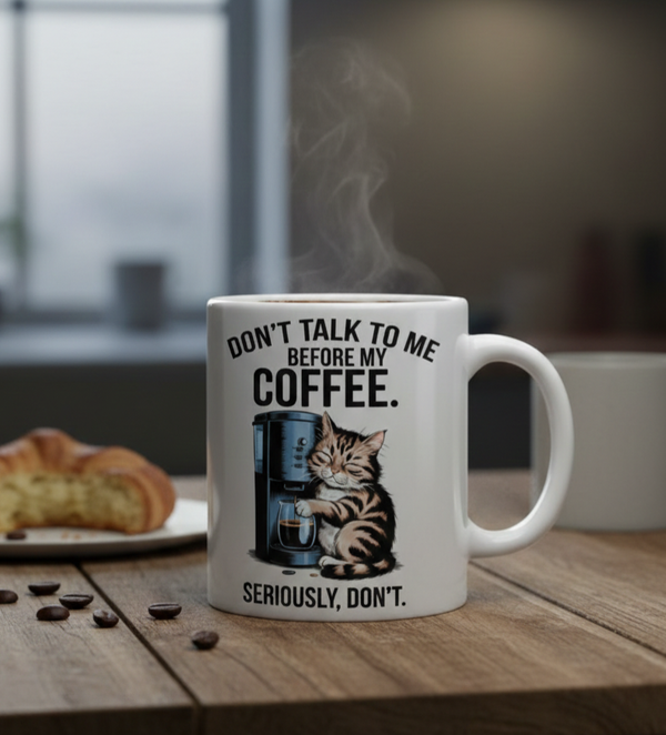 Seriously, Don't" Tabby Cat 11oz Coffee Mug – Funny Espresso Machine Kitten Cup