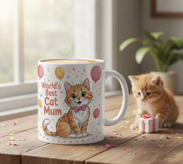 World’s Best Cat Parent" 11oz Ceramic Mug – Fun & Whimsical Feline Lover Coffee Cup