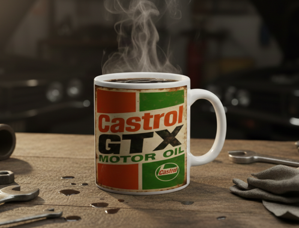 Vintage Castrol GTX Motor Oil Inspired 11oz Ceramic Coffee Mug – Retro Garage Style