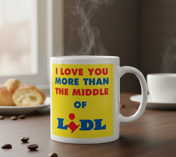 I Love You More Than The Middle Of Lidl" 11oz Ceramic Mug – Funny Supermarket Gift