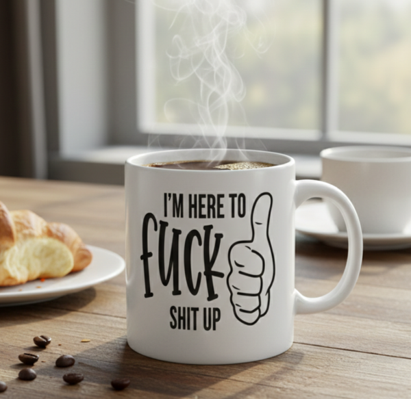 I’m Here To Fuck Shit Up" 11oz Ceramic Mug – Funny Rebel Slogan Coffee Cup