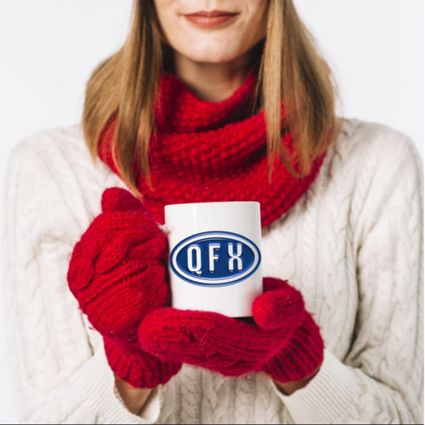 QFX Blue Edition Mug – Glossy Chrome Style Coffee Cup | Mugs and Prints Exclusive