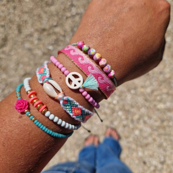 Schelpbandje pink/white/blue