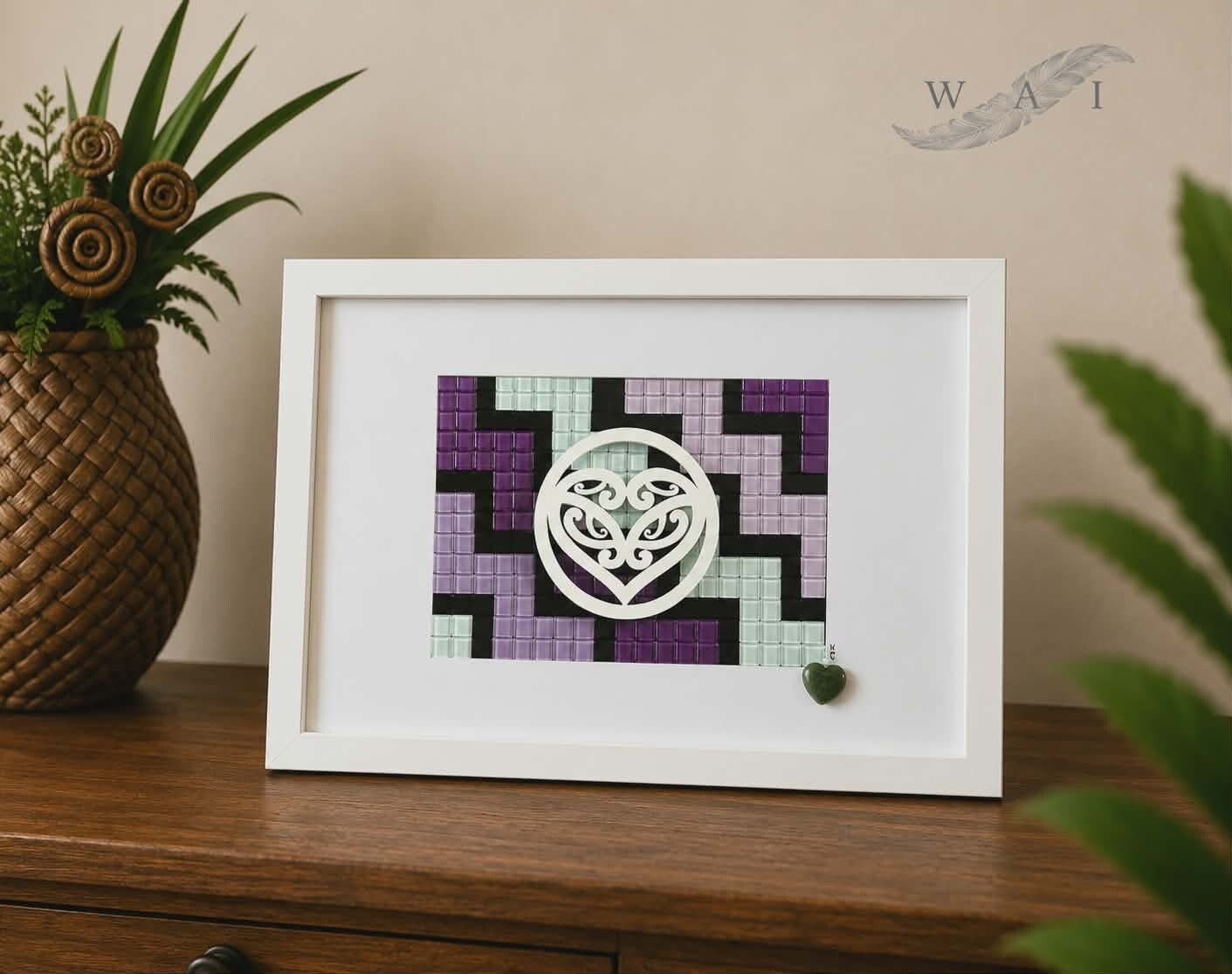 Manawa - Heart (8) - White - Black - Purple- Mauve