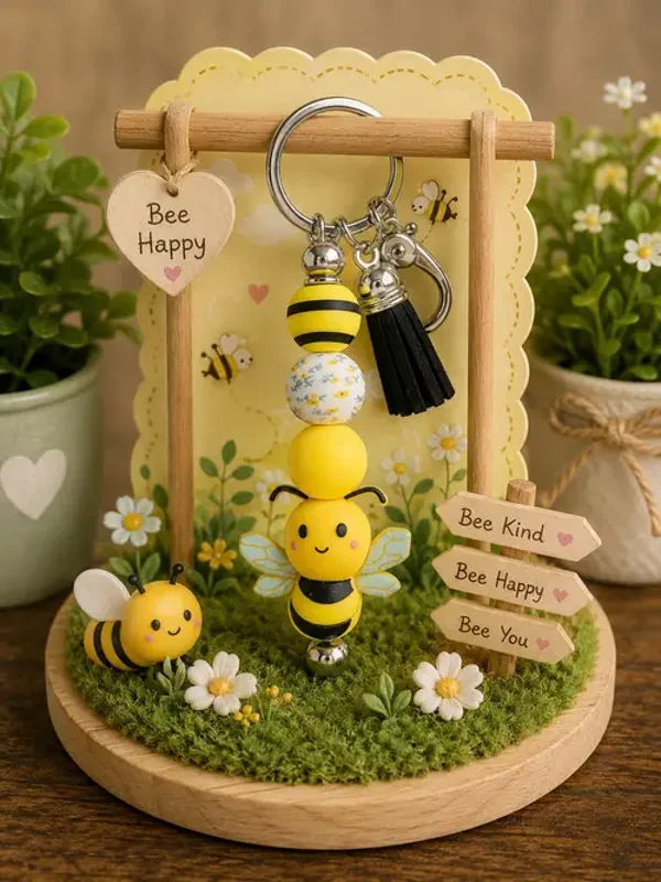 Bee Happy Keychain