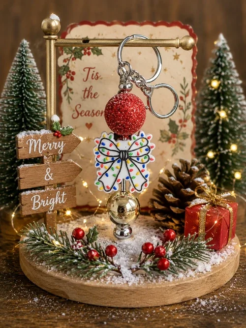 Merry & Bright Bow Keychain