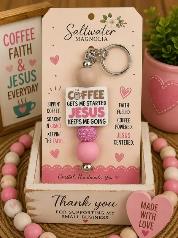 Coffee, Faith & Jesus Keychain