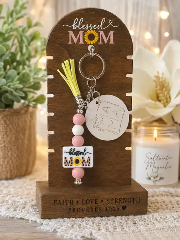 Blessed Sunflower Mom Keychain