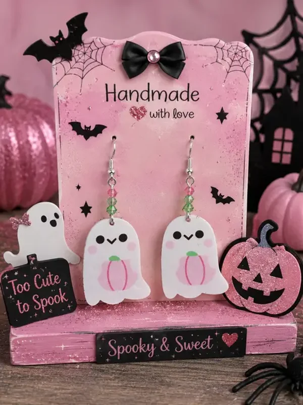 Peek-a-Boo Pumpkin Ghost Earrings