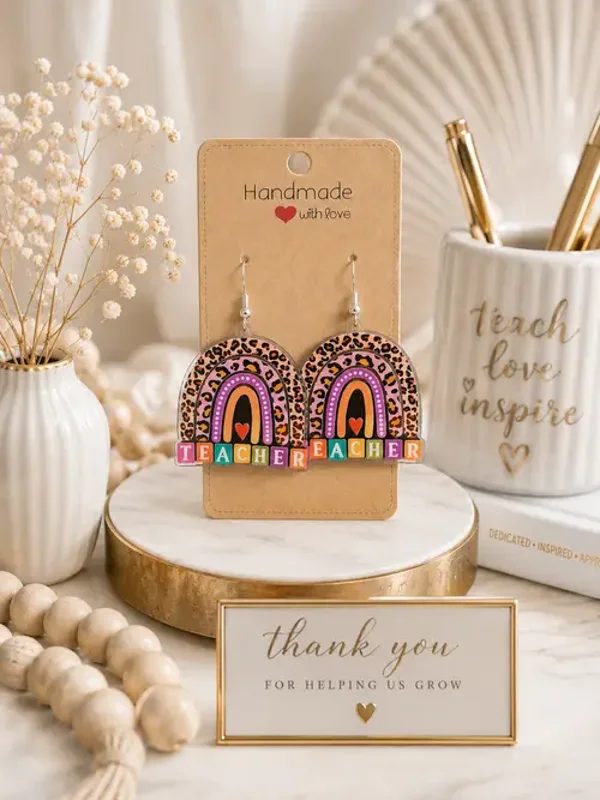 Teach with Heart Rainbow Earrings