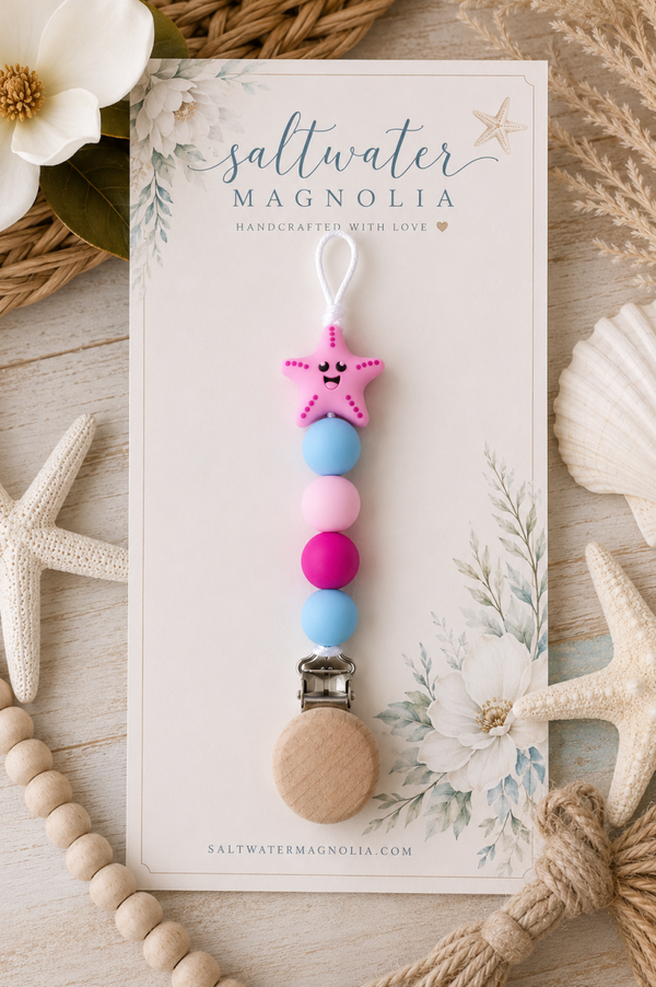 Pink Tide Pacifier Clip