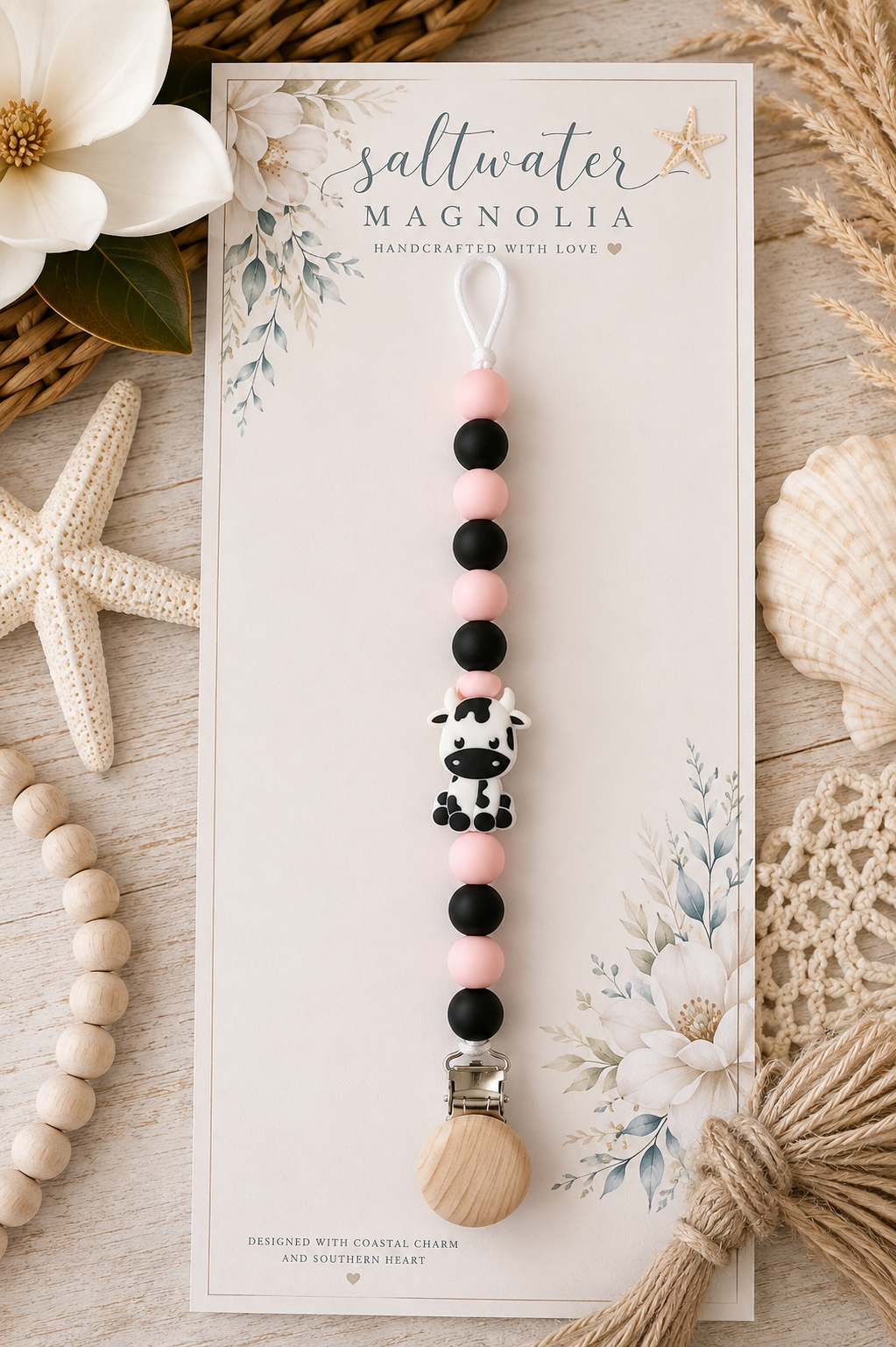 Moo-dy in Pink Pacifier Clip