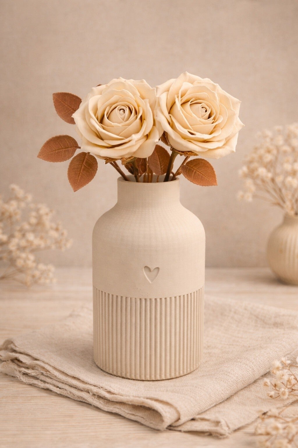 Decoratie Set vaas met 2 rozen