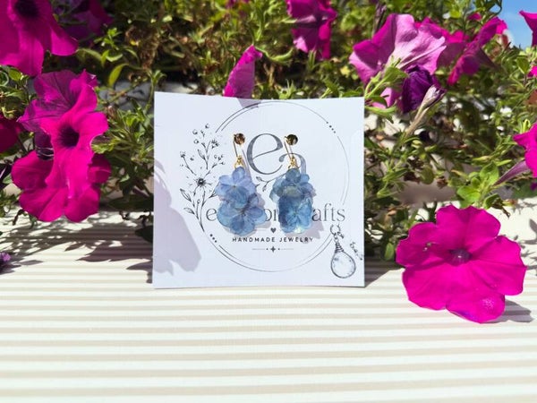 Real Flower Earrings Blue