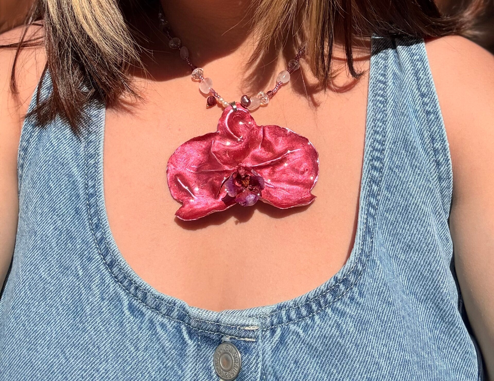 Hot pink Orchid necklace