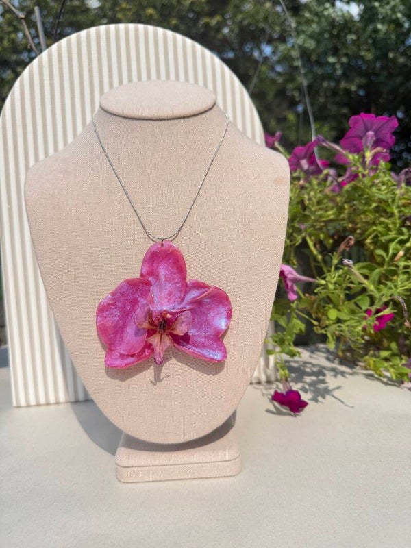 Hand painted Real Orchid preserve in resin