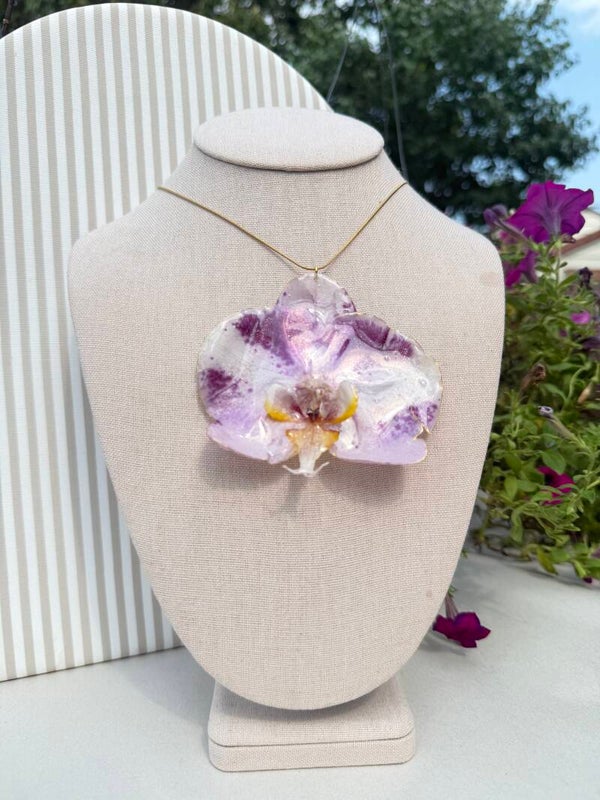 Purple & White Real Orchid Necklace