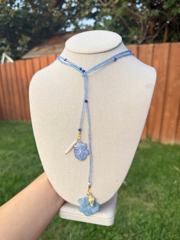 Blue Ortencias with blue beads