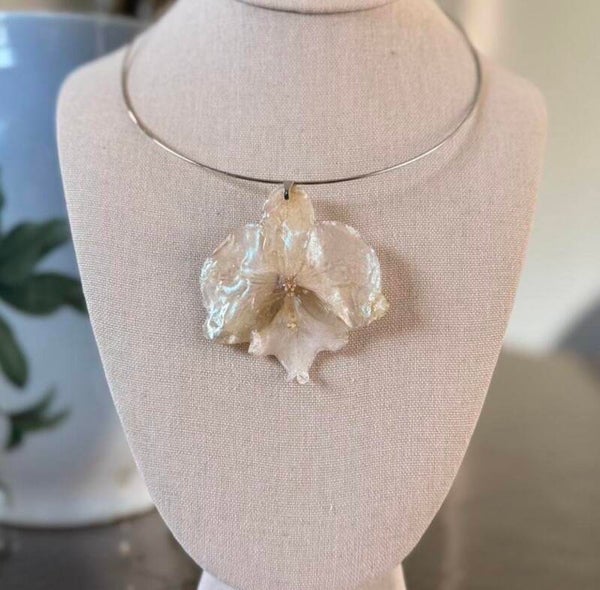 Real Preserve Orchid with Silver Necklace