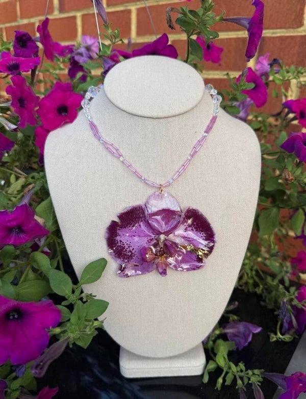 Purple Orchid Necklace with Beads