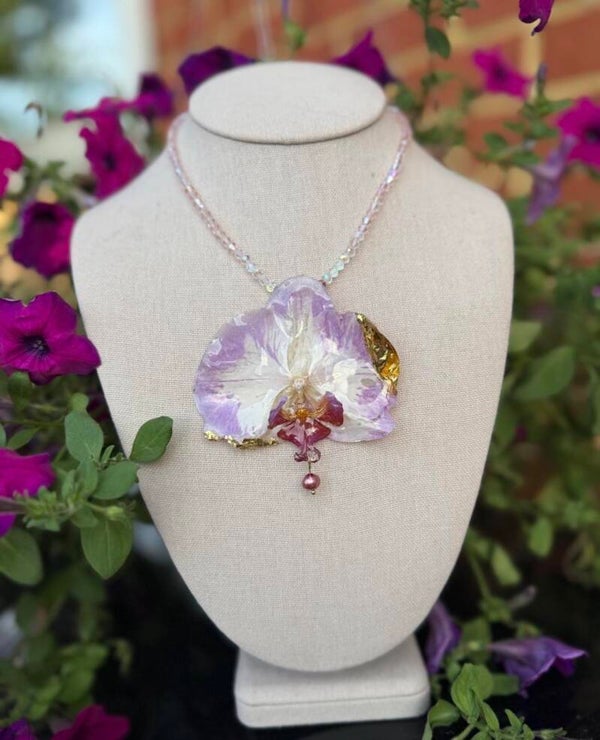 Purple & White Orchid (preserved in resin)