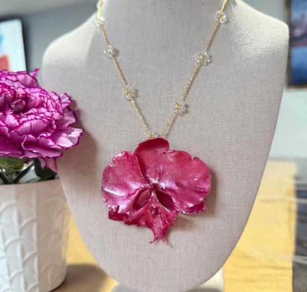 Hot pink orchid necklace