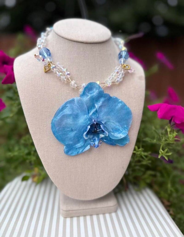 Blue Orchid Necklace with beads