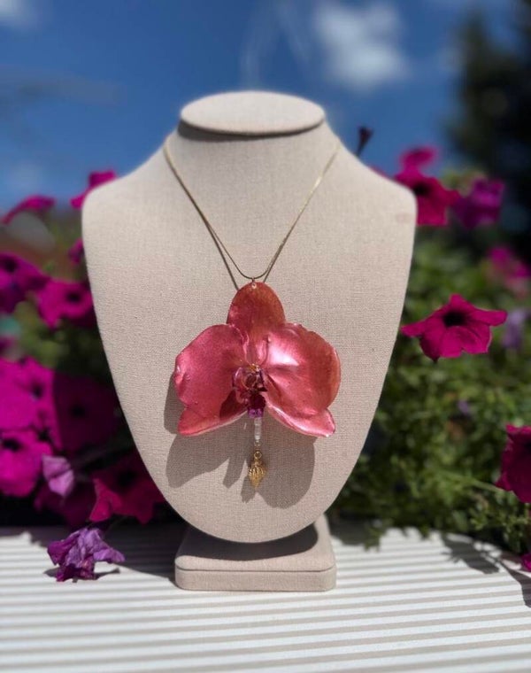 Coral Orchid Necklace