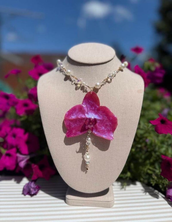 Purple Orchid Necklace with Gold Accents