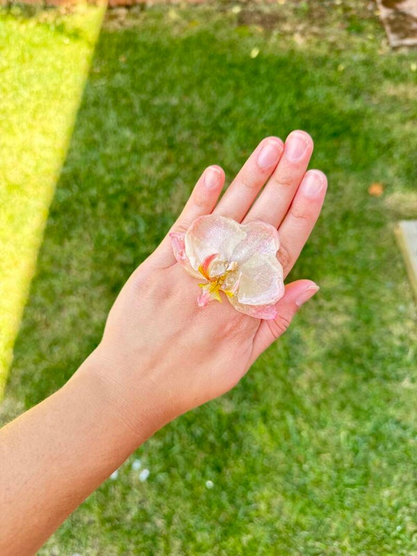 Beautiful Orchid Adjustable Ring White
