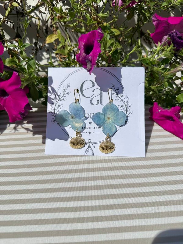 Blue Earrings made with real flowers preserved in resin
