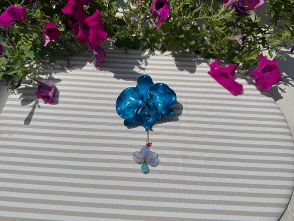 Blue Real Orchid preserve in resin Hair Clip