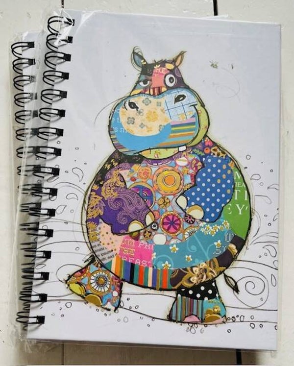 Bug Art spiral bound notebook featuring Decorative Patchwork Hippo