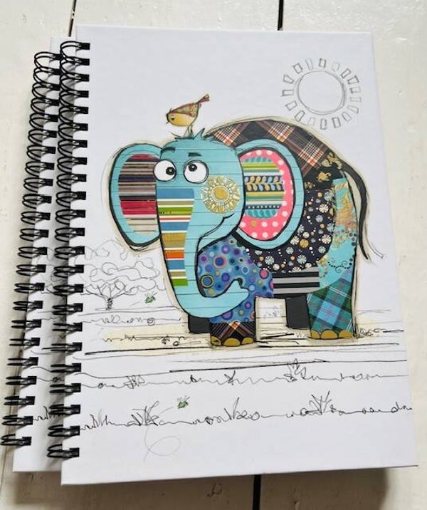 Bug Art spiral bound notebook featuring Decorative Patchwork Elephant.