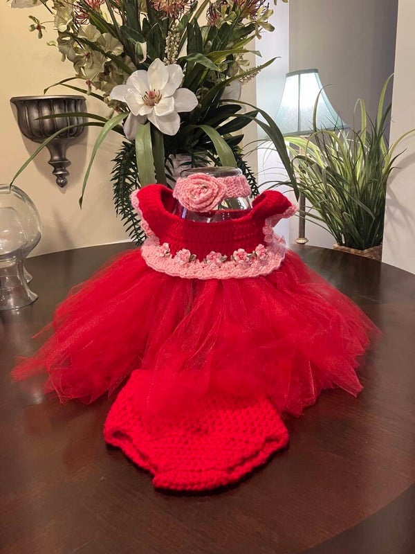 0-6 months Red crochet dress