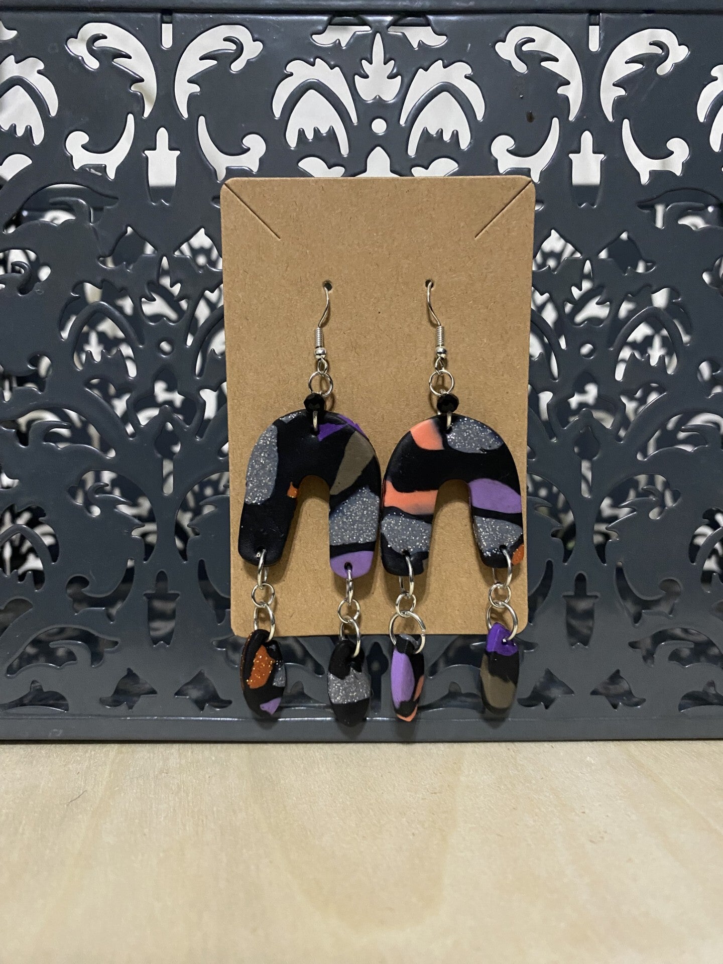 Spooky Vibes Orange and Silver Glitter Rainbow