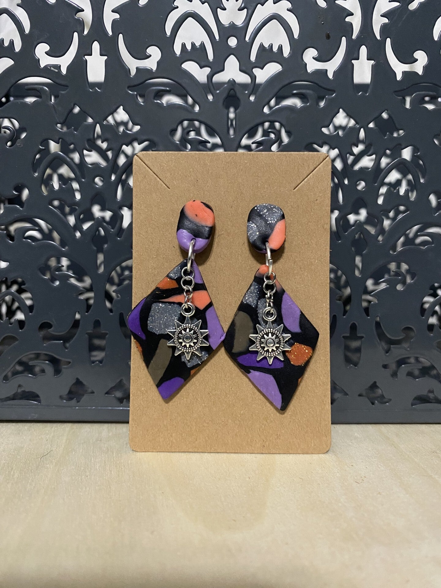 Spooky Vibes Orange and Silver Glitter Sun Diamonds