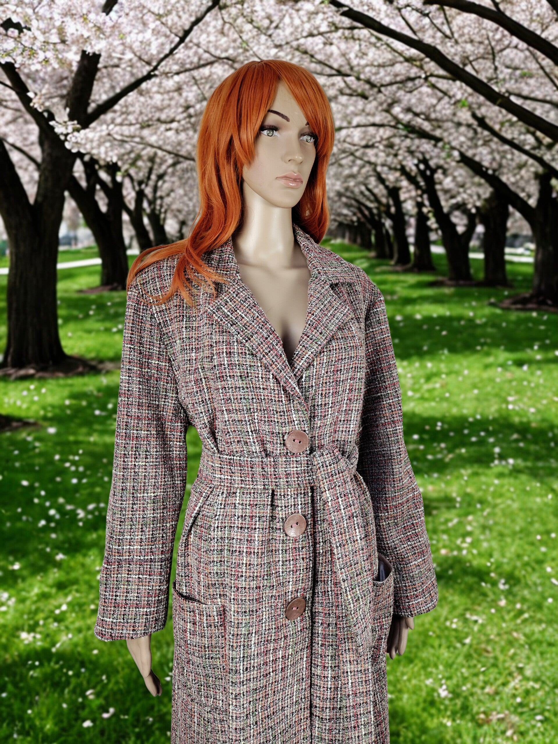 Handmade Pink Bouclé Couture Trench Style